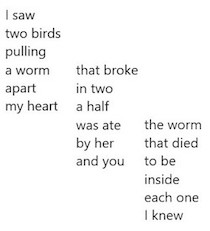 Untitled (I saw / two birds) concrete poem by Keith Evetts