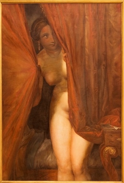 Nude Behind the Curtain: 1864 painting by Antoine Wiertz