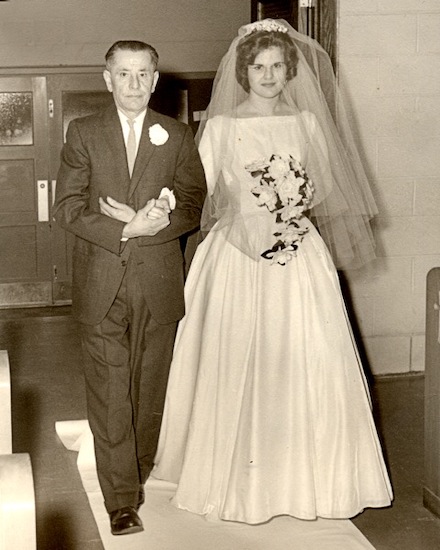 Vintage wedding photo (1962) of Margaret Duda, with her father