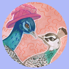 Peacock and Peahen: illustration by Greta Gonzalez