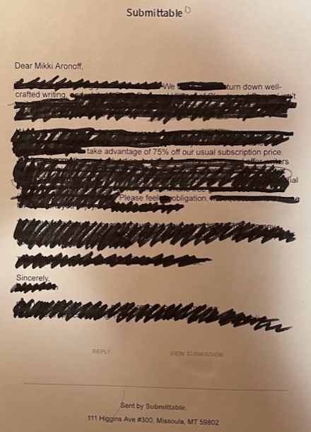 Rejection Erasure Poem No. 2 by Mikki Aronoff