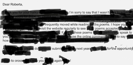 Rejection Erasure Poem No. 2 by Roberta Beary