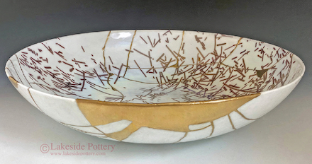 Broken bowl restored via Kintsugi process by Morty Bachar, © Lakeside Pottery Studios