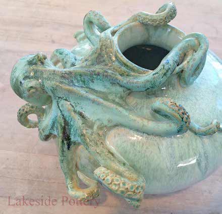 Octopus vase sculpture (2015): Glazed pottery by Patty Storms
