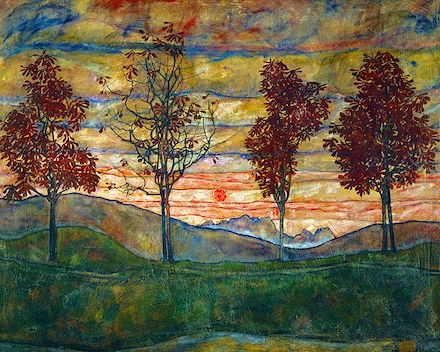 Four Trees: 1917 painting by Egon Schiele