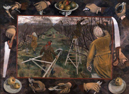 A 1944 Pastoral: Land Girls Pruning at East Malling: Painting by Evelyn Dunbar