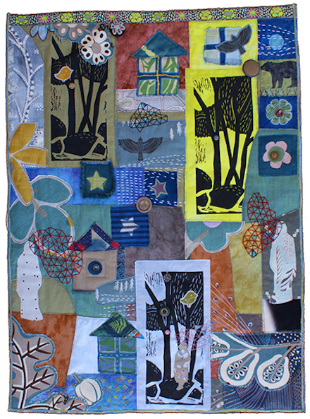 Wheels of Thought: Fiber art © by Cindy Rinne
