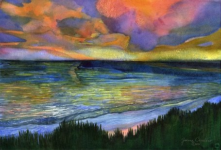 Sunset, El Capitan (CA): watercolor painting by Joann Carrabbio