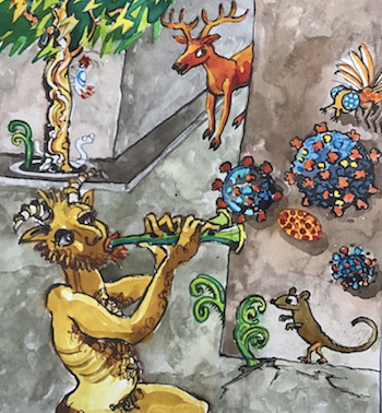Detail from painting by MaRco Elliott: In the Garden City of Earthly Delights