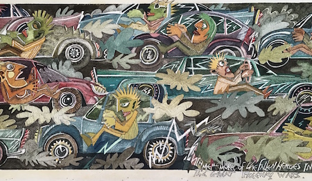 The Great Freeway Wars, a painting in the Car Crazy series by MaRco Elliott