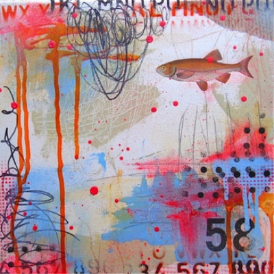 Swimming to Byzantium: mixed-media painting by Lorette C. Luzajic