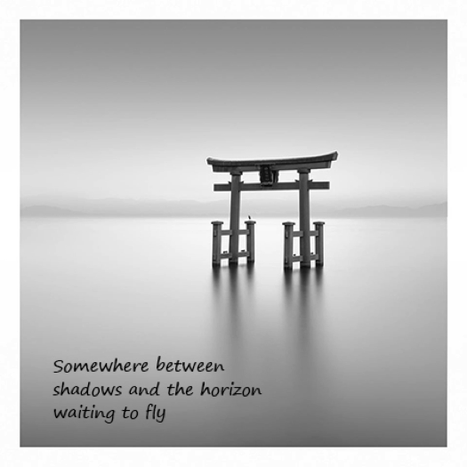 Somewhere between, haiga by Gary S. Rosin and Richard Hunter