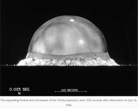 Fireball from Trinity Test, 16 July 1945: Black-and-white photograph