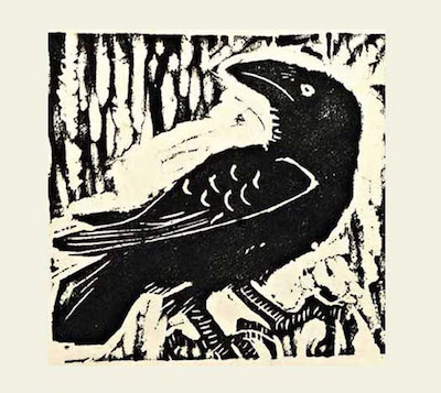 Untitled woodblock print of raven: Visual art by Andrew Waddington